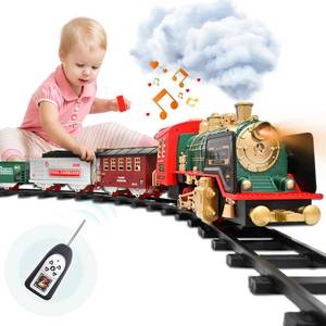 lot 7639 image: Train Set - Rechargeable Battery and Remote - Around The Christmas Tree with Water Steam, Music & Lights - Electric Train Toy Gift Toys for Age 3 4 5 6 7 8 Kids Toddlers