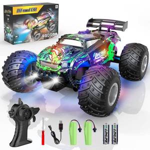 lot 7647 image: BAZOLOTA Remote Control Car, 118 Scale All Terrain RC Cars, 2WD 20Kmh with Colorful LedLight and Two Rechargeable Batteries, Remote Control Monster Truck Off Road Racing Car Toys for Kids and Boys