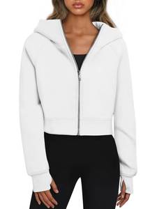 lot 7660 image: Trendy Queen Womens Zip Up Hoodies Jackets Cropped Sweatshirts Fleece Fall Outfits Casual Comfy Y2k Tops Winter Clothes 2024 White M