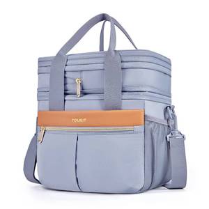 lot 7664 image: TOURIT Lunch Box for Women Men Double Deck Insulated Lunch Bag Women Expandable Leakproof Reusable Lunch Cooler Bag for Work, Office, Picnic, Grey