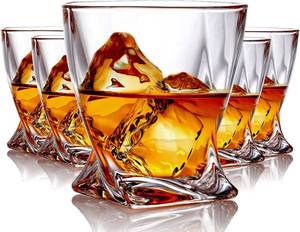 lot 7666 image: Whiskey Glasses set of 6 Crystal Old Fashioned Rock Glass Scotch Bourbon and Spirits 10 Ounce Liqueur Tumbler Thick Weighted