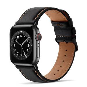 lot 8390 image: Tasikar Bands Compatible with Apple Watch Band 42mm (Series 10) 41mm 40mm 38mm Men Genuine Leather Replacement Bands Compatible with Apple Watch SE Series 10 9 8 7 6 5 4 3 2 1, Black