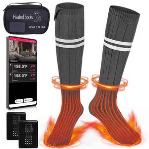 lot 8397 image: Omobolanle Heated Socks Men Women 2023 Upgrade Thermal Sock APP Remote Control Rechargeable 5000mAh Battery 360°Circle Heating Electric Winter Warming Socks for Skiing Fishing Hunting Dark Grey XL