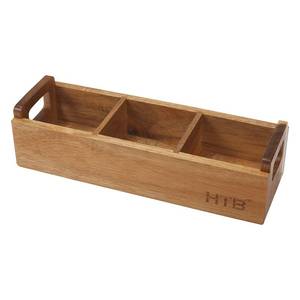 lot 8414 image: HTB Small Tea Bag Box Wooden, 3 Compartments Acacia Wood Tea Bag Chest with Handle, Mini Countertop Divided Storage Container for Beverage Supplies, Sugar, Sweeteners, Individual Packets