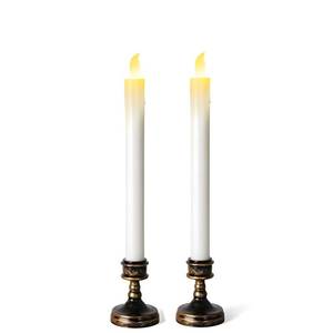 lot 8429 image: VOS Aura Friendship 2 Pc Battery Operated Flameless Taper Candles with Bronze Stand, LED Window Candles for Home, Party D�cor - 11.5