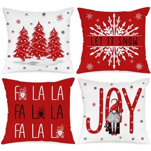 lot 8433 image: Lanpn Christmas Throw Pillow Covers 22x22 Set of 4, Merry Christmas Xmas Winter Decorative Holiday Cushion Pillow Cases 22 x 22 for Outdoor Indoor Farmhouse Home House Room Couch Decor (Red)