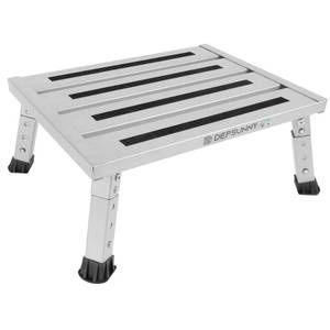 lot 9418 image: DEPSUNNY Adjustable Height Aluminum RV Step, Stable Foldable Platform Step Stool, Supports Up to 1,000 lb, Non-Slip Rubber Feet and Platform Mat, Easy to Carry (Silver)