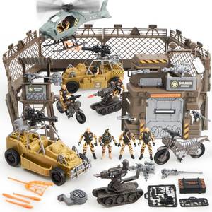 lot 9419 image: JOYIN Military Base Toys Set Including Military Base, Military Vehicles, Army Men Action Figures and Weapon Gear Accessories Military Combat Toys, Christmas Birthday Party Gift for Kids