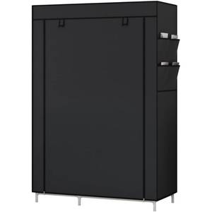 lot 9424 image: Calmootey Portable Wardrobe,Closet Storage Organizer,with 6 Shelves,4 Side Pockets and Non-Woven Fabric Cover,Black