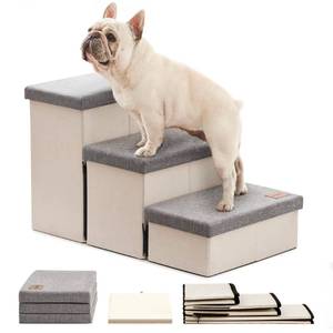 lot 9442 image: Loves cabin Dog Stairs for High Bed 18H,Foldable Pet Stairs for Small Medium or Large Dogs Puppy with Storage for Bed or Couch, Cat Dog Steps Ramp with Zip up to 210 lbs(Beige Grey,3 Steps no Condo)