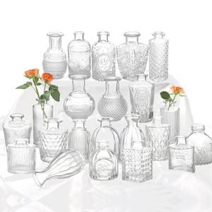 lot 9445 image: Set of 22 Amber Glass Mini Bud Vase For Bulk Rustic Wedding Decorations, Centerpieces, Vintage Look Home Table Flower D�cor,Clear