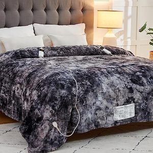 lot 9447 image: OCTROT Heated Electric Blanket Queen Size (8490 Dark Grey), Faux Fur Sherpa Heating Blanket, Thick Soft Warming Plush Electric Lap Blanket for Adults with 5-Position Timer &10 Heating Levels - Retail $75.75