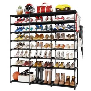 lot 9449 image: Kitsure Shoe Organizer - 8-Tier Large Shoe Rack for Closet Holds Up to 48 Pairs Shoes & Boots, Multipurpose Shoe Shelf with Hook Rack, Stackable Tall Shoe Rack for Entryway, Bedroom, Garage