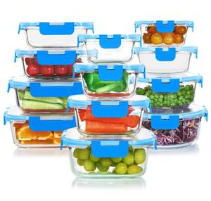 lot 9452 image: KOMUEE 24 Pieces Glass Food Storage Containers Set,Glass Meal Prep Containers Set with Lids-Stackable Airtight Glass Storage Containers with lids, Freezer to Oven Safe,Blue
