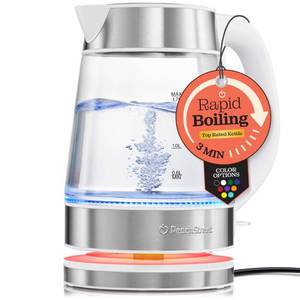 lot 9462 image: Speed-Boil Water Electric Kettle, 1.7L 1500W, Coffee & Tea Kettle Borosilicate Glass, Water Boiler, Auto Shut-Off, Cool Touch Handle, Base Detachable, LED. 360° Rotation, Boil Dry Protection (White)