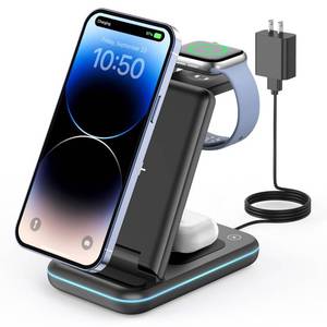 lot 10138 image: GEEKERA 3 in 1 Wireless Charging Station, Foldable Wireless Charger Stand for Multiple Apple Devices for iPhone 16 15 14 13 12 11 Pro Max Plus X, Apple Watch Ultra109SE8765, AirPods Pro432