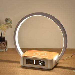 lot 10142 image: blonbar Desk Lamp with Alarm Clock Qi Wireless Charger, Touch Lamp for Bedroom 3 Light Hues, Bedside Lamp 10W Max Wireless Charging Table Lamp LED Eye-Caring Reading Nightstand Light for Living Room
