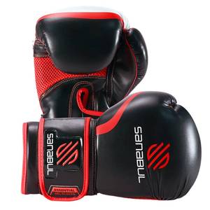 lot 10143 image: Sanabul Essential Gel Boxing Gloves Kickboxing Gloves for Men & Women Boxing Training & Sparring Gloves Muay Thai and Heavy Bag Training - BlackRed, 14 oz