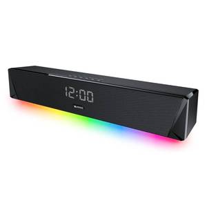 lot 10148 image: Sound Bars for 32-inch, Cinematic Sound Bar with Bass, Bluetooth Soundbar with Dynamic Lights and Clock, Wall Mountable Speakers Sound Bar Work with Traditional or Smart TV, Computer - Retail $133.55