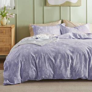 lot 10151 image: Bedsure Twin Duvet Cover Kids - Reversible Purple Floral Botanical Duvet Cover Set, Cute Bedding Set with Zipper Closure & 8 Corner Ties, 1 Kids Duvet Cover (68inx90in) & 1 Pillow Sham (20x26)