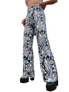 lot 10159 image: WDIRARA Womens Floral Print Elastic Waist Flare Leg Pants Stretchy Casual Long Pants Multi Floral S