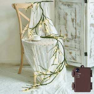 lot 10167 image: Fudios Greenery Garland with Lights for Mantle with Timer 48 LED 6FT Mossy Vine Garland Lights for Table Centerpieces Indoor Outdoor