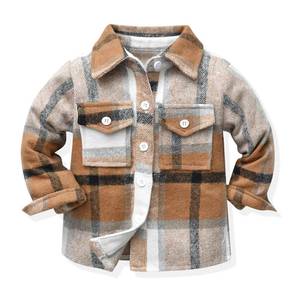 lot 10168 image: ALLureLove Toddler Boys Girls Flannel Plaid Shirt Button Down Long Sleeve Jacket Lapel Shacket Coat Tops Casual Outwear(Coffee,3-4T)