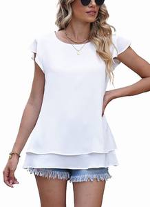 lot 10174 image: lime flare Women Dressy Double Layers Business Casual Blouse TShirt Tops Summer Tunic Shirt (B# White,Medium)