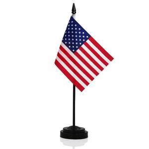 lot 10182 image: ANLEY USA Deluxe Desk Flag Set - 6 x 4 inch Miniature American US Desktop Flag with 12 Solid Pole - Vivid Color and Fade Resistant - Black Base and Spear Top