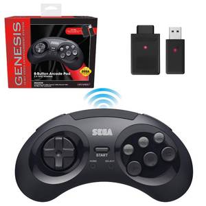 lot 10183 image: Retro-Bit Sega Genesis 2.4 GHz Wireless Controller 8-Button Arcade Pad for Sega Genesis OriginalMini, Nintendo Switch, PC, Mac �� Includes 2 Receivers & Storage Case - Black