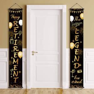 lot 4124 image: Retirement Porch Sign Door Hanging Banner, Retirement Banner The Legend Has Retired Fabric Door Sign Background for Retirement Party Decoration Supplies, 71 x 12 Inches(Black and Gold)