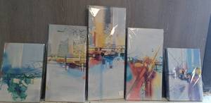 lot 5043 image: Abstract City Landscape CANVAS WALL ARTWORK Four Panel Art
