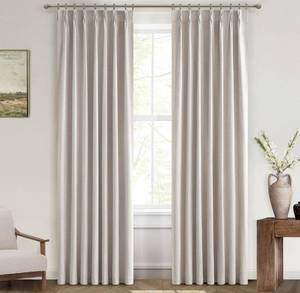 lot 5076 image: Naturl Linen pinch Pleated blackout curtains