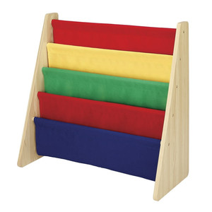 lot 8042 image: Whitmor Kids 5- Nylon Pocket Wood Book Stand  Organizer - Red Yellow Green & Blue
