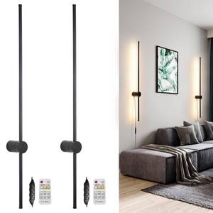 lot 8054 image: Ditoon RC Dimmable Modern Plug in Wall Sconce Set of Two LED Black Wall Lights with Dimmer