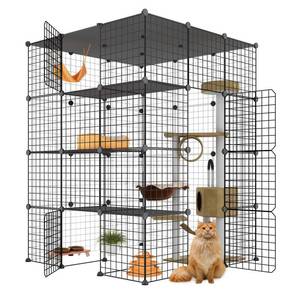 lot 8071 image: Eiiel Large Cat Cage, Cat Enclosures Indoor with Balcony, DIY Cat Playpen Detachable Metal Wire Kennels Crate