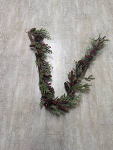 lot 8122 image: Pine Needles & Cones with Leaves & Berries Garland, Brown, Red & Green