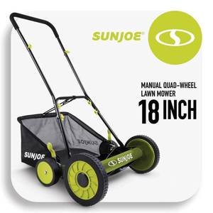 lot 55931 image: Sun Joe - Manual Reel 18-Inch Push Lawn Mower with Grass Collection Bag - Green - Retail $175