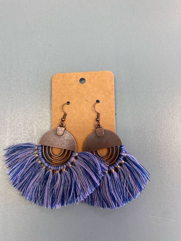 lot 2180 image: Blue and bronze fringe earrings