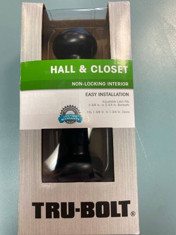lot 2247 image: Tru-bolt Hall & Closet Non-locking Door Handle. Satin Nickel Finish.