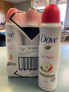 lot 2301 image: Dove Body Spray Antiperspirant 150 ml  Each ( Pack of 6) Apple and white tea scent