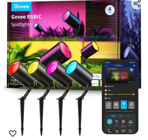 lot 44195 image: Govee Outdoor Spot Lights, IP65 Waterproof Uplight Spotlights, Christmas Decorations, WiFi 24V Low Voltage Landscape Lights Work with Alexa, RGBIC Color Changing Lights for Christmas