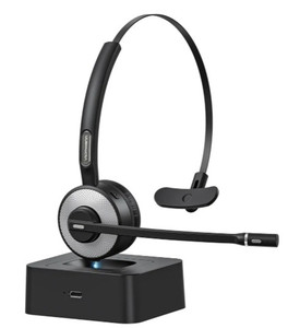lot 44206 image: Bluetooth Headset, Wireless Headset with Mic for Work, Computer Headset with Microphone for PC, Bluetooth V5.3 Lightweight Headset with Noise Cancelling Mic, Mute Button, Multipoint, and Charging Base
