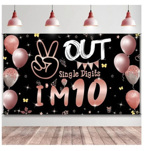 lot 44216 image: Fabric 10th Birthday Backdrop Banner Rose Gold, Happy 10th Birthday Decorations for Girls, Double Digits 10-Year Old Birthday Party Photo Props Background Yard Sign Decor Supplies