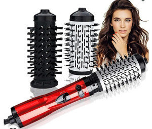 lot 44227 image: 3 in 1 Hot Air Styler and Rotating Hair Dryer Hair Dryer and Blow Dryer Brush in One 2 Interchangeable Brushes for Dry and Wet Hair, Auto Rotating Curling Hot Hair Brush (Red)
