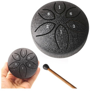 lot 44238 image: Mini Steel Tongue Drum, 3 Inch 6 Note Steel Hand Drum, Outdoor Rain Drum Instrument, for Camping, Meditation or Yoga,Musical Enlightenment Gift. (Black)