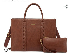 lot 44246 image: LOVEVOOK Laptop Tote Bag for Women, Vintage Leather Work Bags Teacher Laptop Bag With Cup Holder, Waterproof Computer Bag Purse, Professional Briefcase Office Shoulder Bag Handbag, 15.6 Inch, Brown