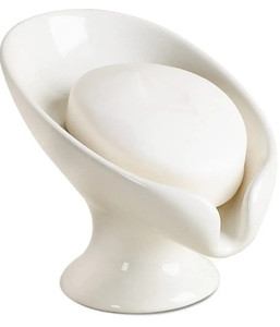 lot 44250 image: Soap Dish, Soap Holder Self Draining Leaf Shape Ceramic Soap Dishes, Cream White Draining Soap Dish for Bathroom Shower, Easy to Clean Keeps Soap Dry