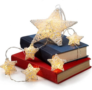 lot 44263 image: 10 LED String Fairy Light wMixed Metal Covered 5 Small 1 Large Stars Battery Powered, Christmas Xmas Tree, Valentine, Holiday Decorative Indoor Outdoor, Warm White