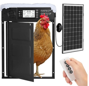 lot 44298 image: Automatic Chicken Coop Door Solar Powered, Cold Weather Electric Chicken Door Large Size Aluminum Door with Light Sensor & Timer with Power Off Emergency Mode